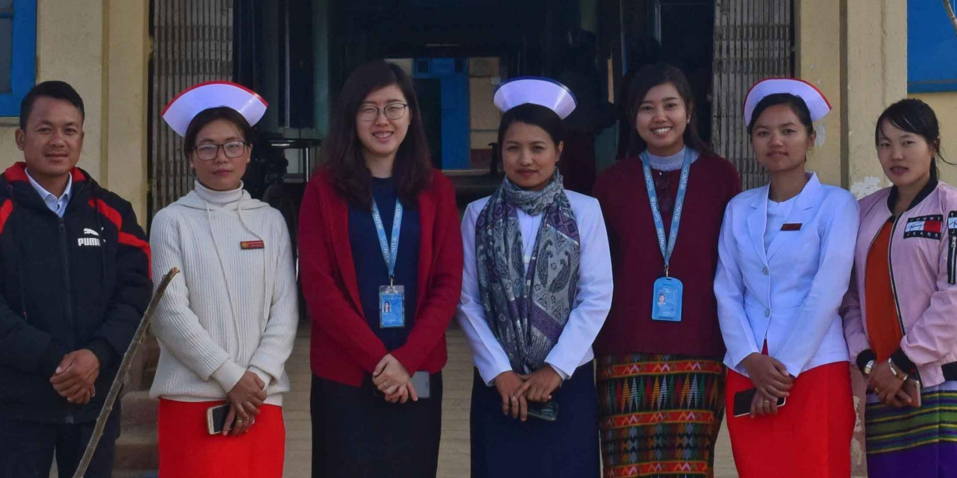 UNOPS-PR logistics team together with health staff at Falam General Hospital. Photo: UNOPS