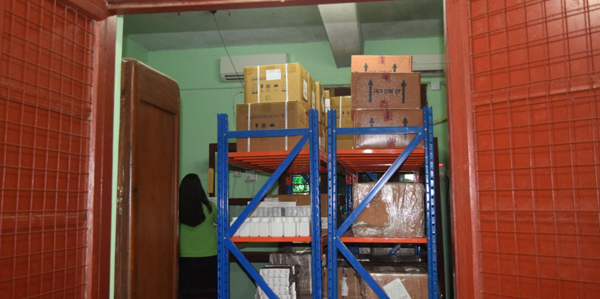 Storage facilities/stores and warehouses are equipped with air conditioning, pellets, racks, shelves and cupboards to maintain proper storage condition for drugs, in the Union drug store at Pakokku General Hospital. Storage facilities/stores and warehouses are equipped with air conditioning, pellets, racks, shelves and cupboards to maintain proper storage condition for drugs, in the Union drug store at Pakokku General Hospital.