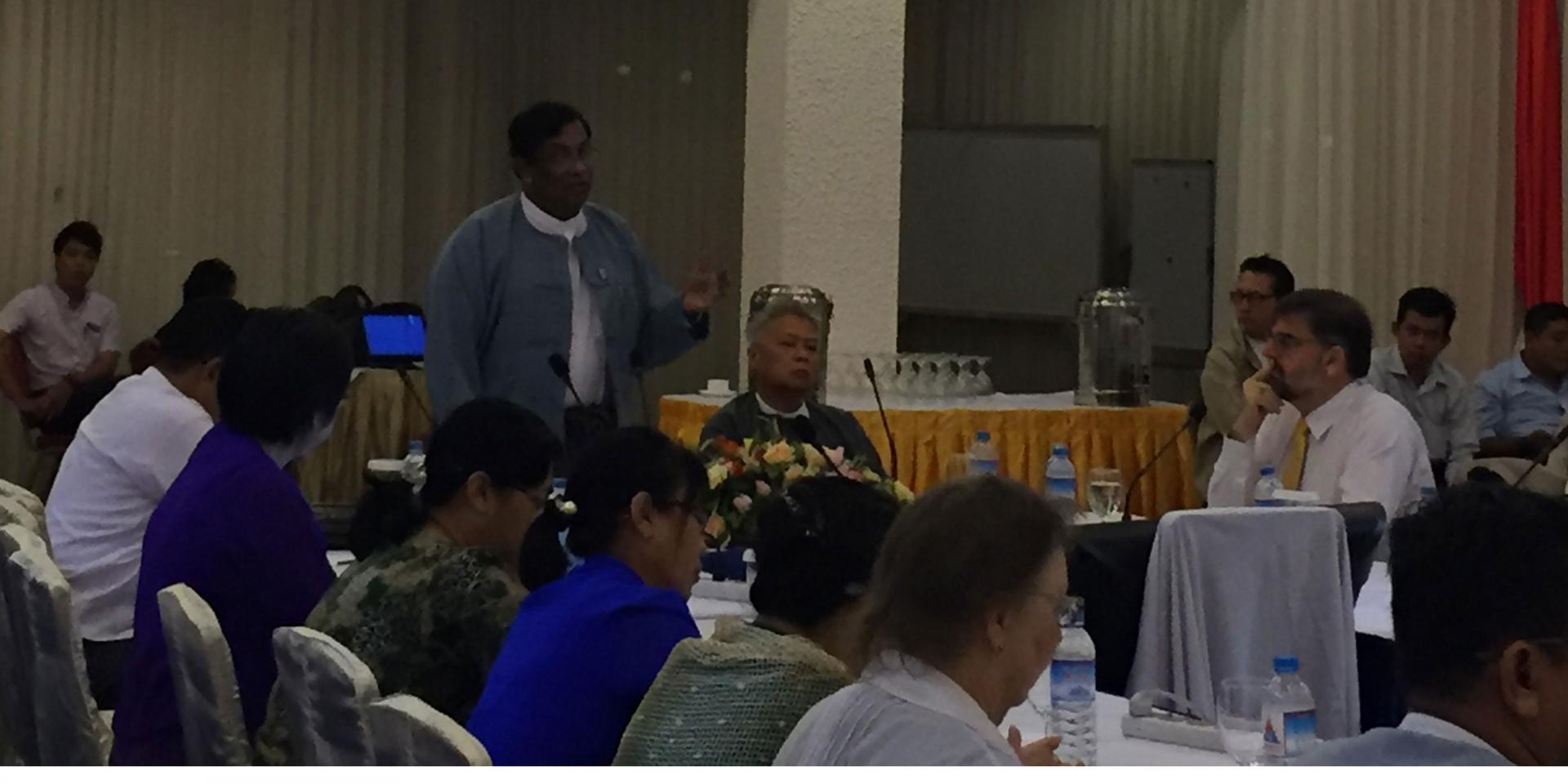 Dr Soe Lwin Nyein, Director General, Department of Public Health, Ministry of Health and Sports delivers an opening remark at the Annual Review Meeting of the National AIDS Programme, Shwe Pyi Taw Hotel, Nay Pyi Taw, May 2016.