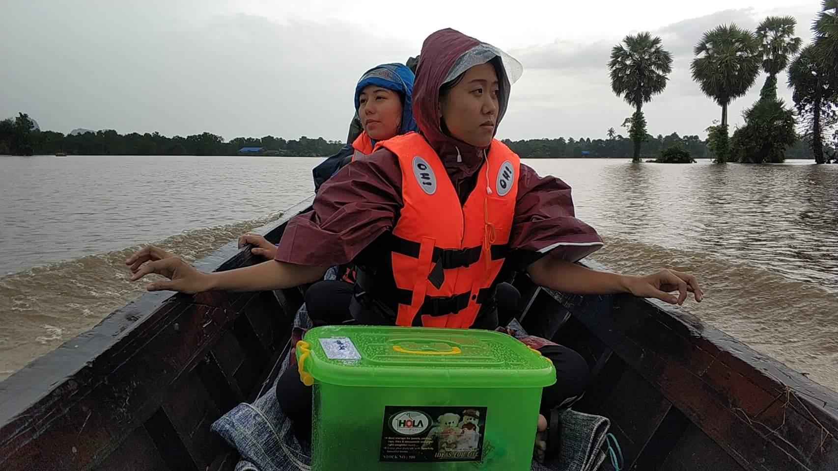 A team from Pyi Gyi Khin used boats to reach the worst-affected areas.They brought with them HIV medication and basic medical supplies. Photo:  Pyi Gyi Khin 