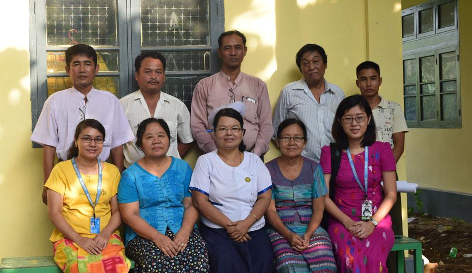 UNOPS logistics team together with staff from NMCP and NAP at Hinthada General Hospital during a logistics monitoring visit, 2017