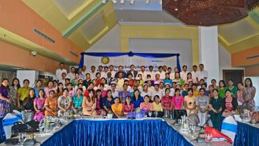 Dr Htay Lwin, Deputy Regional Public Health Director, MOHS, Yangon Region, with officials from the Ministry of Health and Sports, UNOPS and participating government health staff from Yangon Region, November 2018.