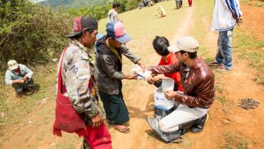 Raising awareness of prevention for HIV and sexually transmitted infections and harm reduction messages is part of the “Comprehensive HIV Prevention and Care among Drug Users with Harm Reduction Intervention” activities of the Myanmar Anti-Narcotics Association, supported by the Global Fund. Kut Kai Township, Northern Shan State. Photo: John Rae/The Global Fund