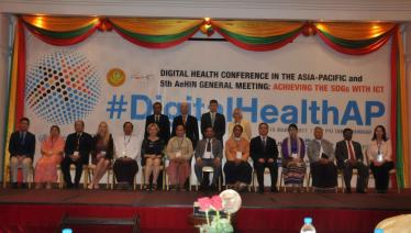 Partners from Asia-Pacific countries with H.E. Dr Myint Htwe at the Digital Health Conference in the Asia-Pacific and 5th AeHIN General Meeting, Nay Pyi Taw