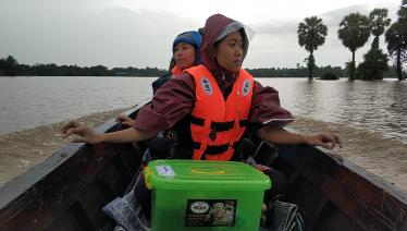 A team from Pyi Gyi Khin used boats to reach the worst-affected areas.They brought with them HIV medication and basic medical supplies. Photo:  Pyi Gyi Khin 
