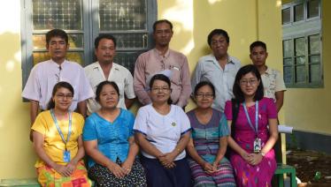 UNOPS logistics team together with staff from NMCP and NAP at Hinthada General Hospital during a logistics monitoring visit, 2017