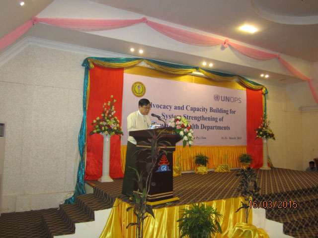Professor Dr Myint Han, Director General from the Ministry of Health delivers an opening speech.